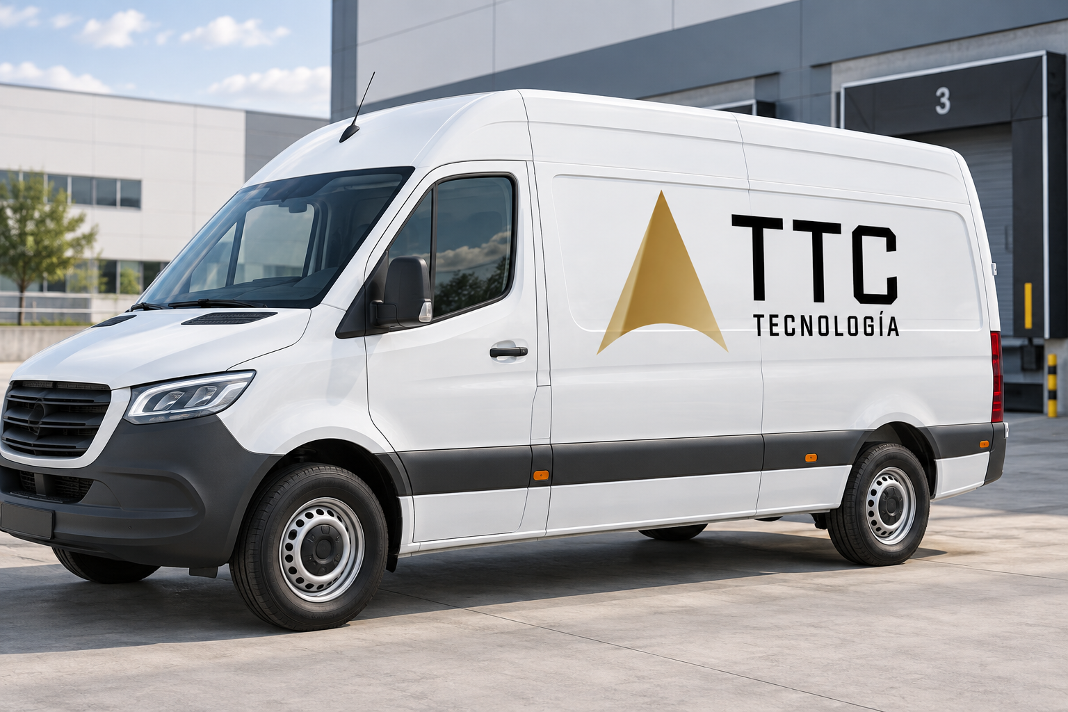 Furgón blanco con el logo de TTC Tecnología